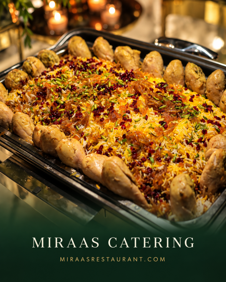 Miraas Persian rice catering presentation
